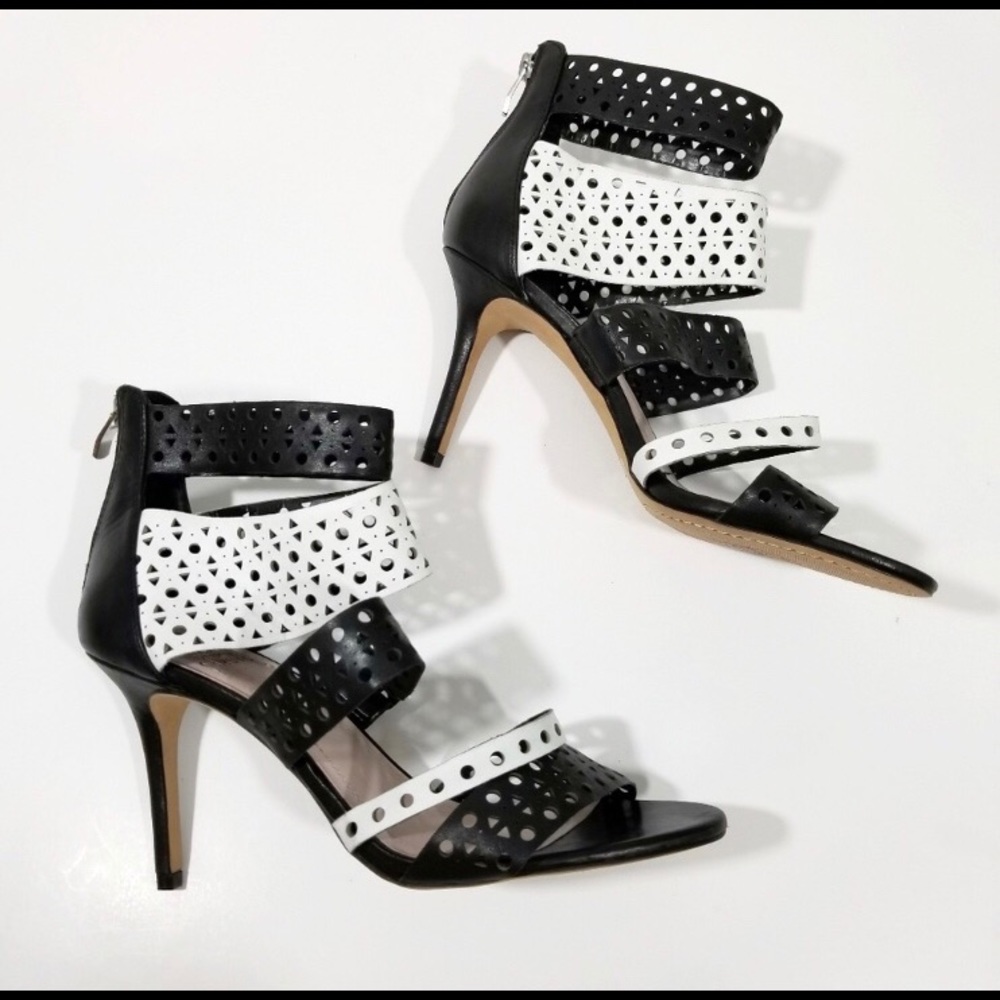Vince Camuto black & white laser cut heels Sz10